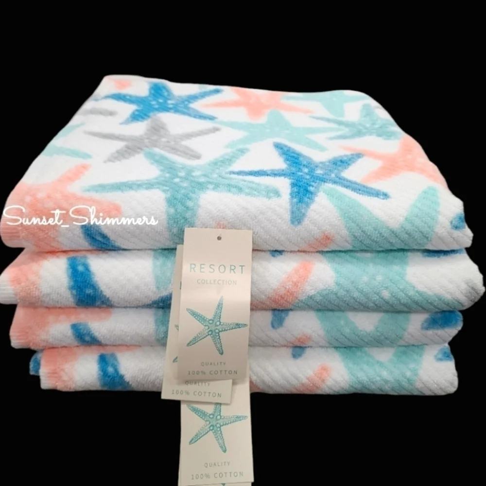 6pc Resort Collection Coastal Starfish Bath & Hand TOWEL Set 100% Cotton New